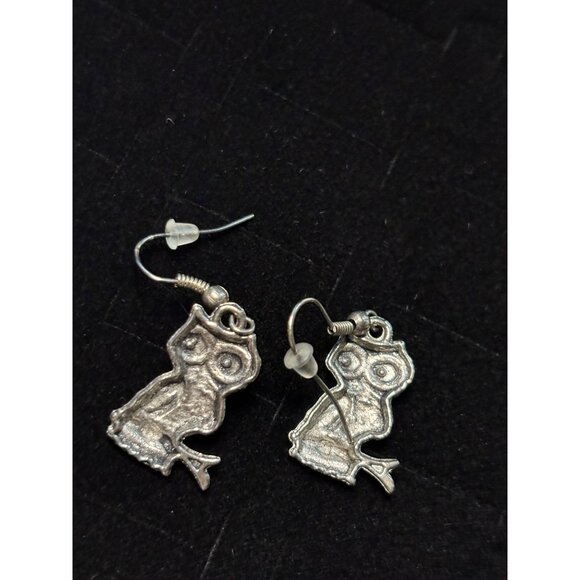 Vintage Silver Owl Pendant Necklace & Earrings Set 18 Chain Articulated Pendant - Picture 10 of 12